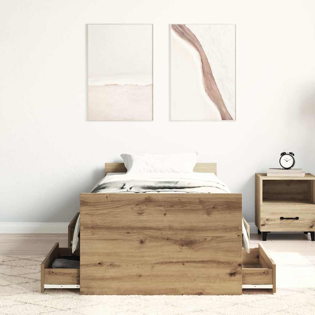 vidaXL Bed Frame | Artisan Oak | Engineered Wood, Solid Pinewood | Single