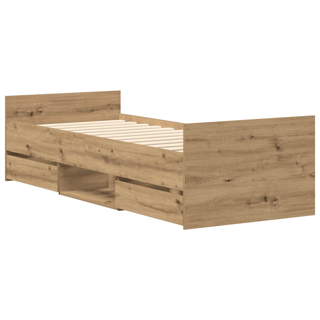 vidaXL Bed Frame | Artisan Oak | Engineered Wood, Solid Pinewood | Single