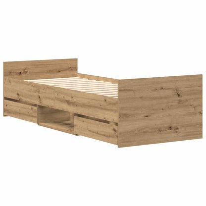 vidaXL Bed Frame | Artisan Oak | Engineered Wood, Solid Pinewood | Single