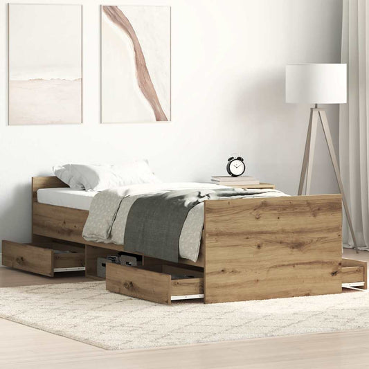 vidaXL Bed Frame | Artisan Oak | Engineered Wood, Solid Pinewood | Single