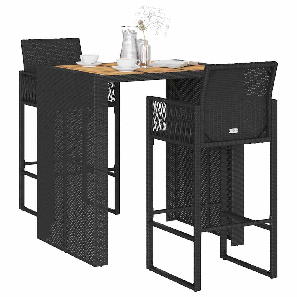 vidaXL 3 Piece Garden Bar Set without Cushions Black