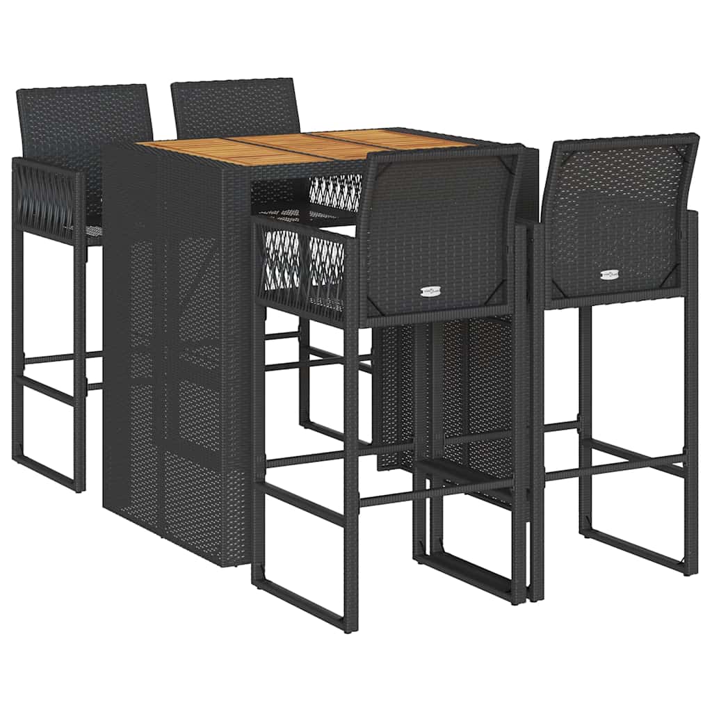 vidaXL 5 Piece Garden Bar Set without Cushions Black