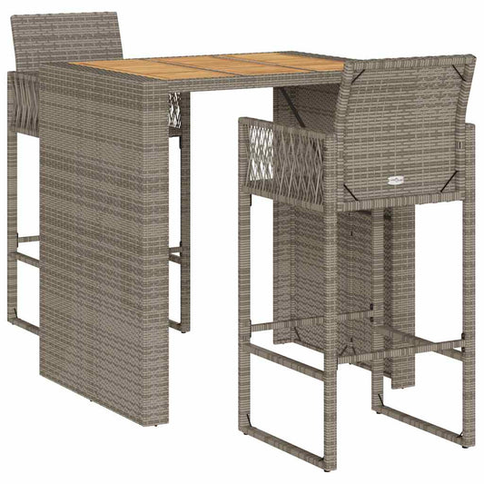 vidaXL 3 Piece Garden Bar Set without Cushions Grey Poly Rattan Acacia