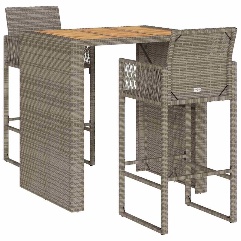 vidaXL 3 Piece Garden Bar Set without Cushions Grey Poly Rattan Acacia
