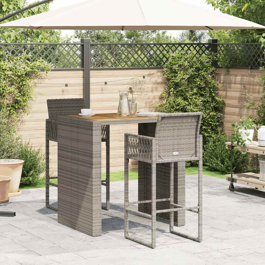 vidaXL 3 Piece Garden Bar Set without Cushions Grey Poly Rattan Acacia