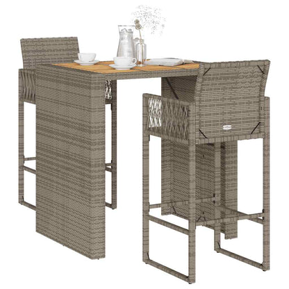 vidaXL 3 Piece Garden Bar Set without Cushions Grey Poly Rattan Acacia
