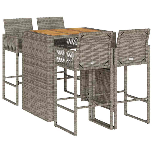 vidaXL Garden Bar Set | Grey | PE rattan, powder-coated steel, solid acacia wood