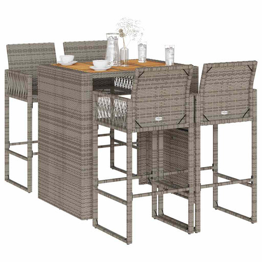 vidaXL Garden Bar Set | Grey | PE rattan, powder-coated steel, solid acacia wood