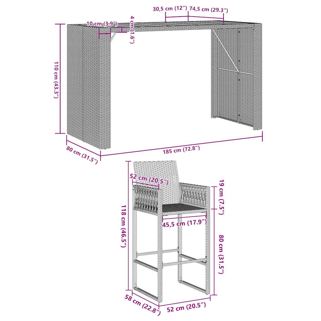 vidaXL Garden Bar Set | Black