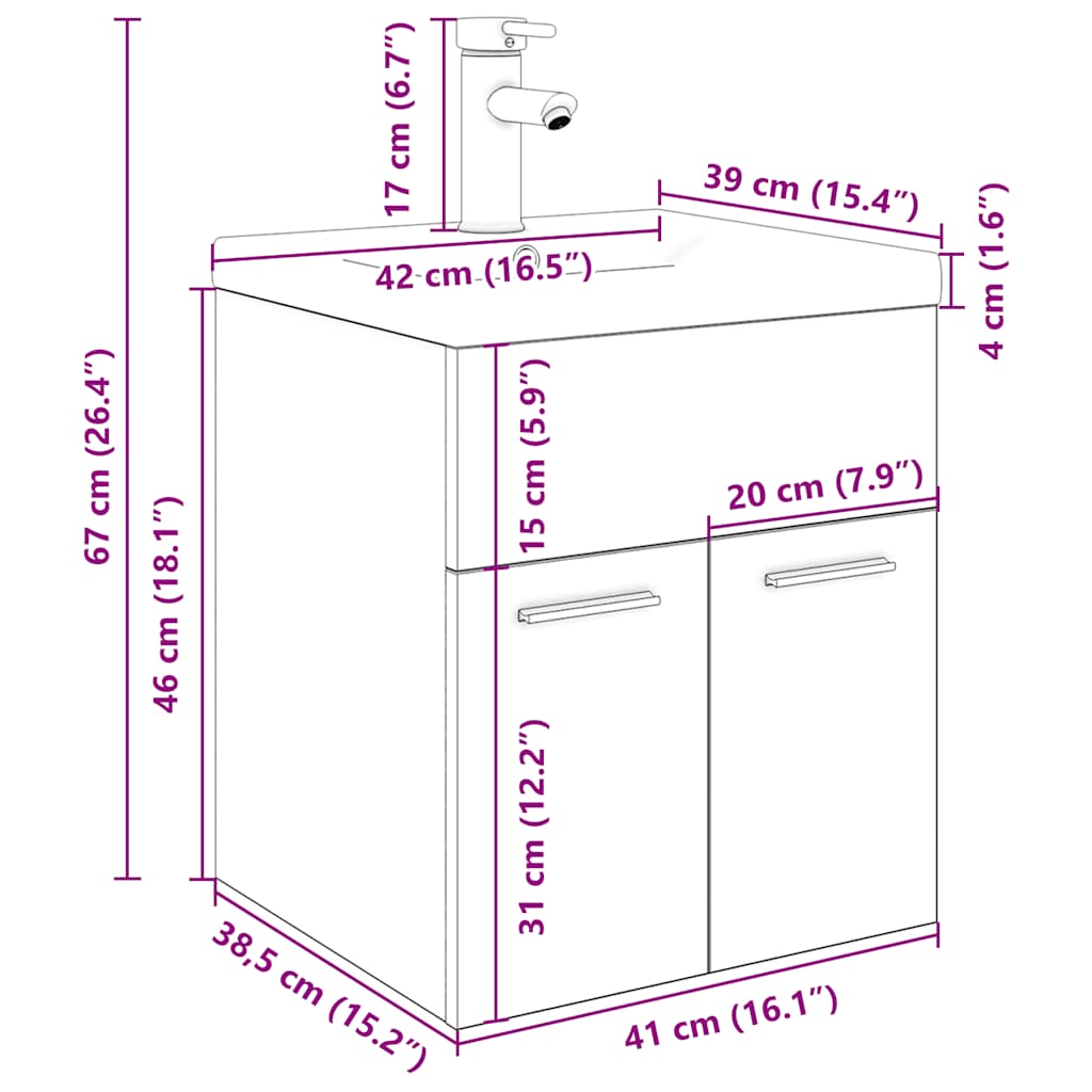 vidaXL Sink Cabinet with Built-in Basin and Faucet Old Wood