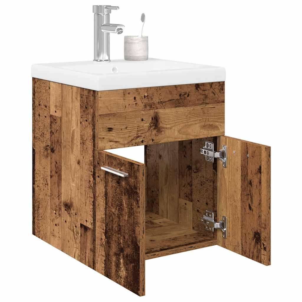 vidaXL Sink Cabinet with Built-in Basin and Faucet Old Wood