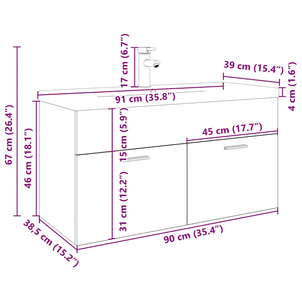 vidaXL Sink Cabinet with Built-in Basin Old Wood Engineered Wood