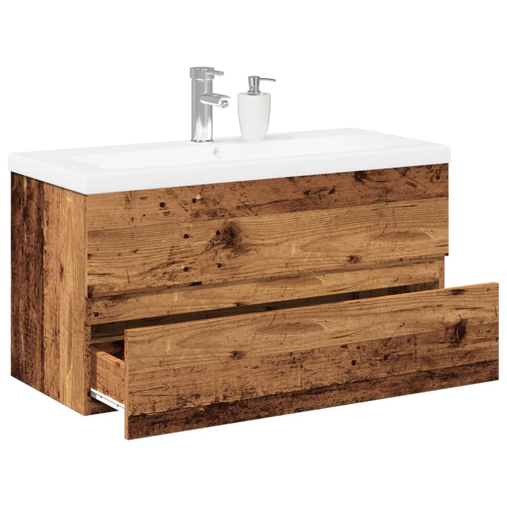 vidaXL Sink Cabinet with Built-in Basin Old Wood