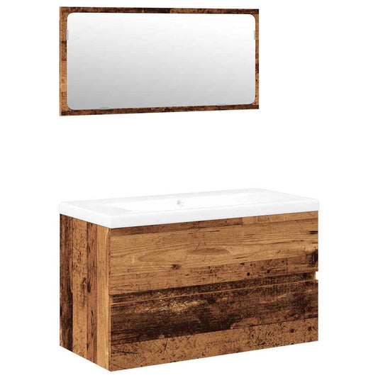 vidaXL Bathroom Furniture Set Old Wood Engineered Wood