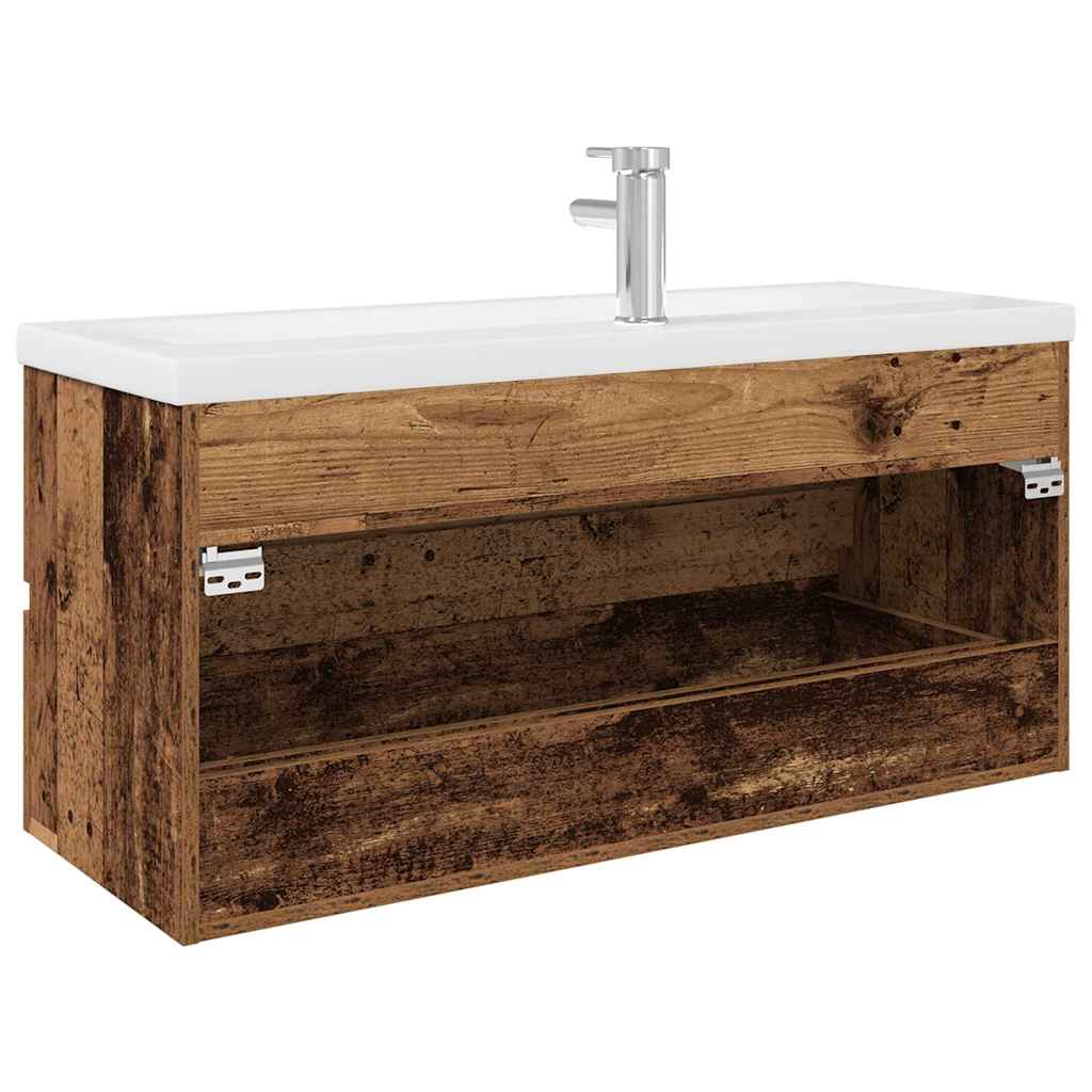 vidaXL Sink Cabinet with Built-in Basin and Faucet Old Wood