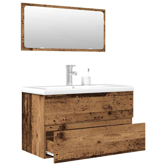 vidaXL Bathroom Furniture Set | Old wood, White | Engineered wood, Ceramic