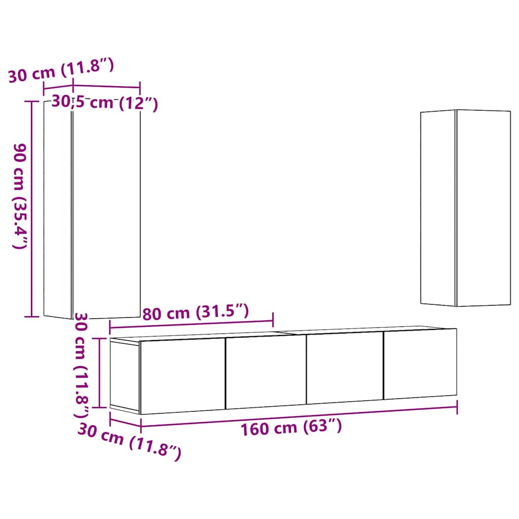 vidaXL Wall Mounted TV cabinets 4 pcs Old Wood Engineered Wood