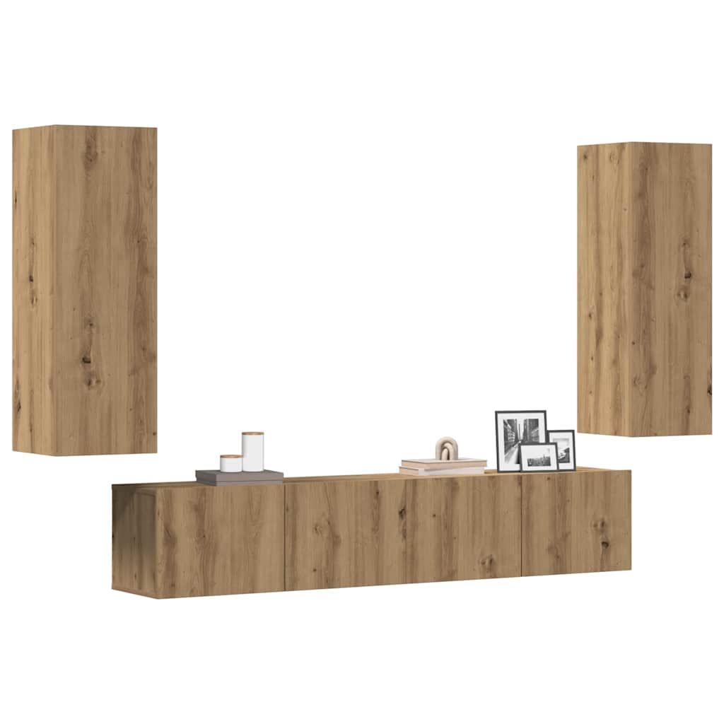 vidaXL 4 Piece Wall-mounted TV Cabinet Set Artisan Oak Engineered Wood