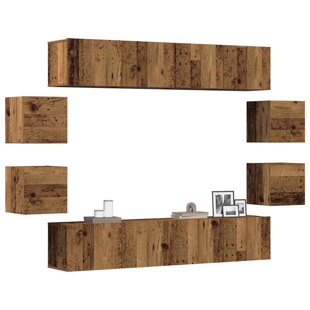 vidaXL 8 Piece Wall-mounted TV Cabinet Set Old Wood Engineered Wood