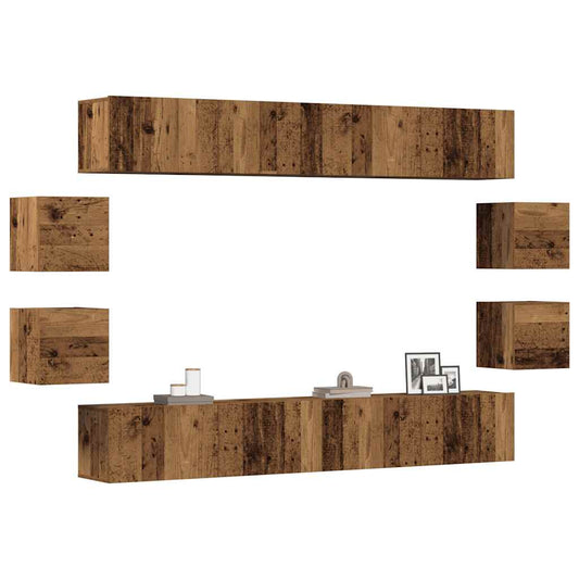 vidaXL 8 Piece Wall-mounted TV Cabinet Set Old Wood Engineered Wood