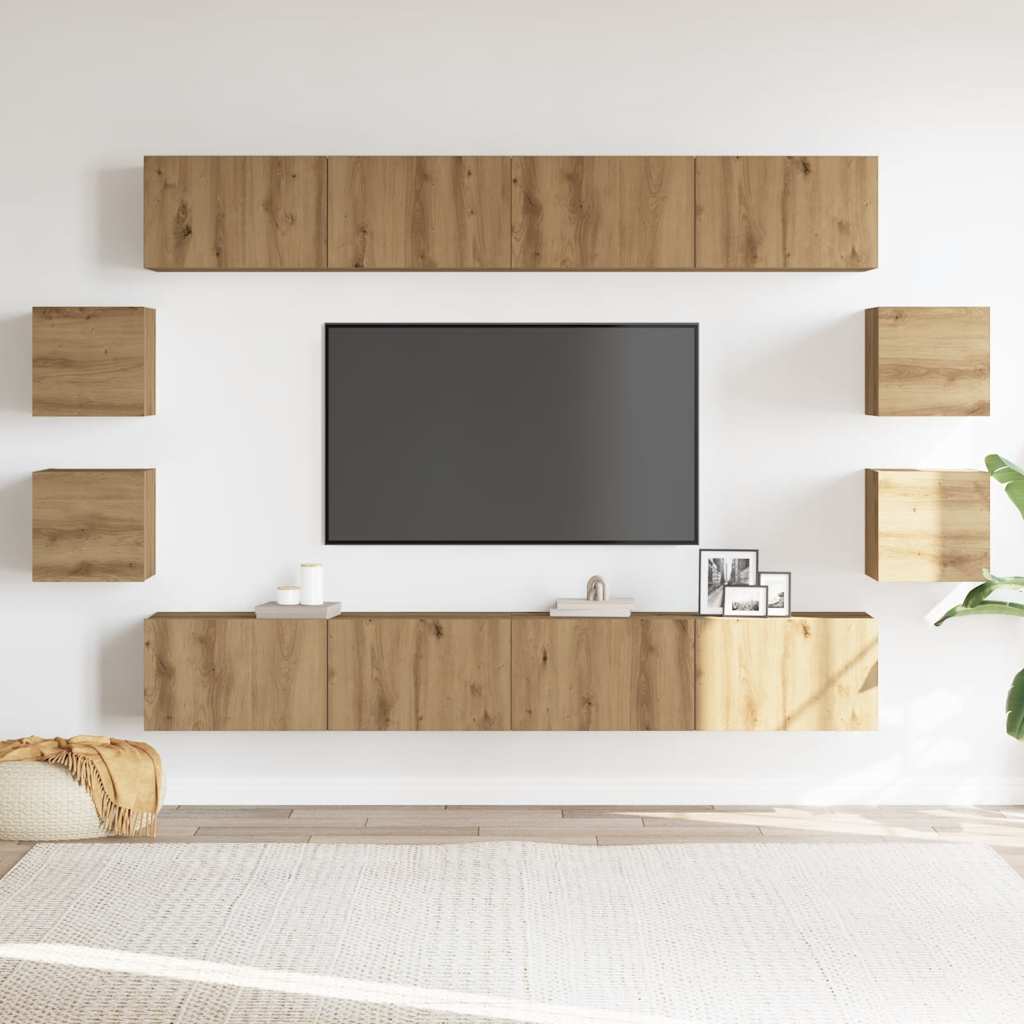 vidaXL 8 Piece Wall-mounted TV Cabinet Set Artisan Oak Engineered Wood