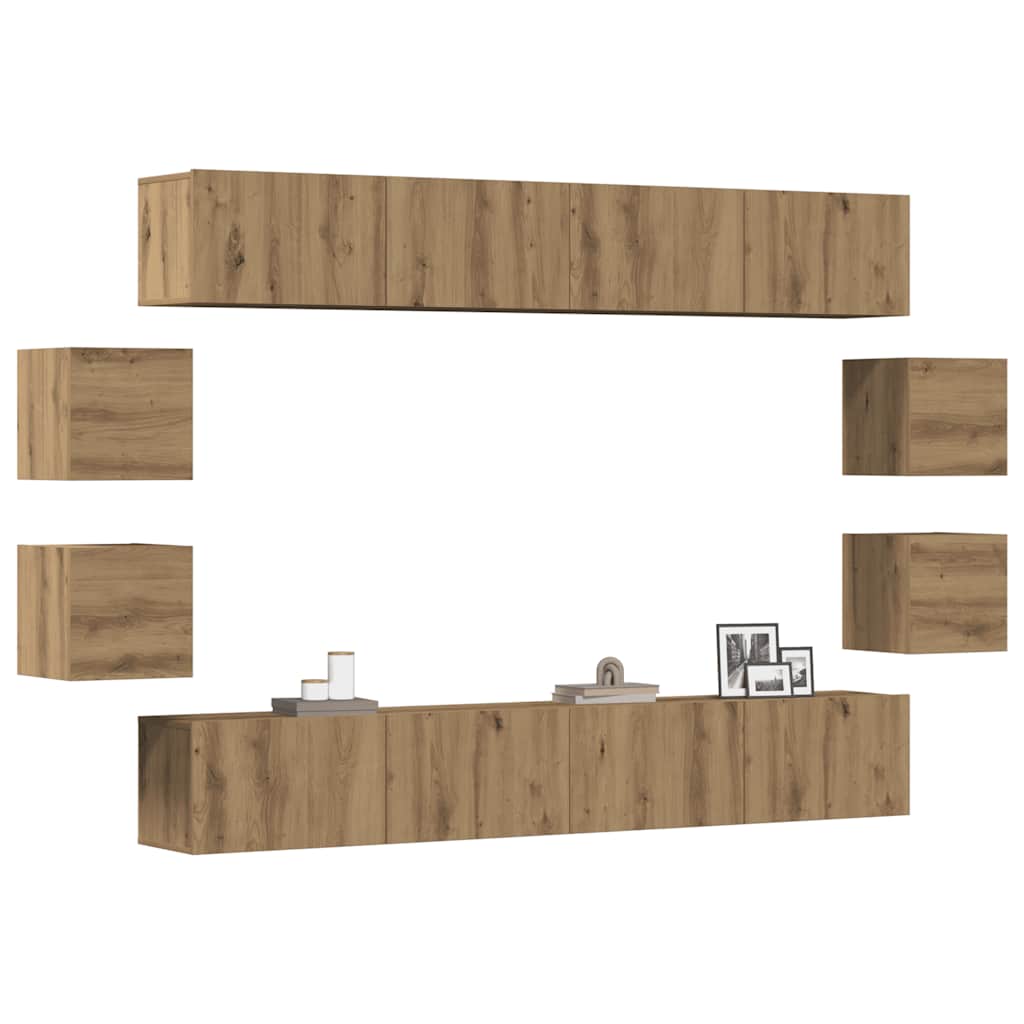 vidaXL 8 Piece Wall-mounted TV Cabinet Set Artisan Oak Engineered Wood