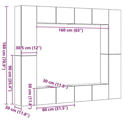 vidaXL Wall Mounted TV cabinets 8 pcs Old Wood Engineered Wood