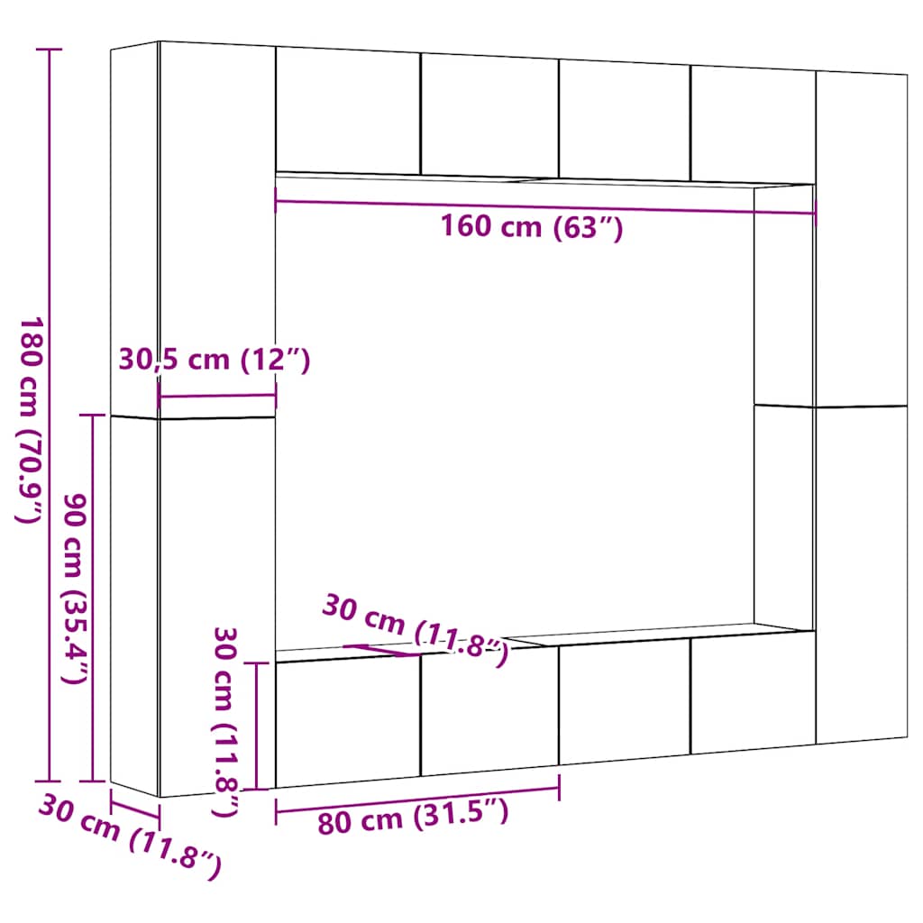 vidaXL Wall Mounted TV cabinets 8 pcs Artisan Oak Engineered Wood
