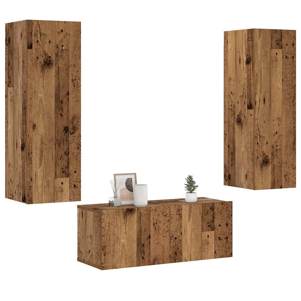 vidaXL 3 Piece Wall-mounted TV Cabinet Set Old Wood Engineered Wood