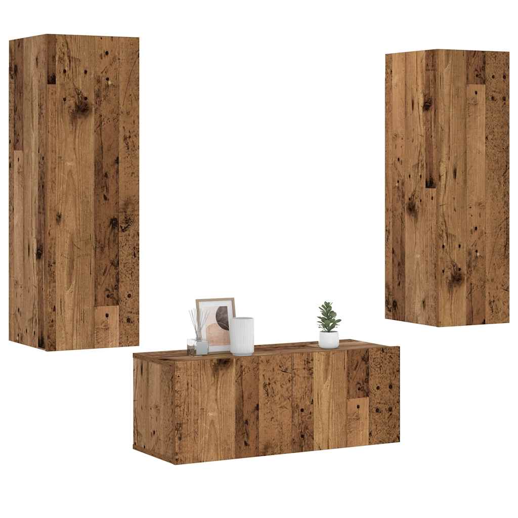 vidaXL Wall Mounted TV cabinets 3 pcs Old Wood Engineered Wood