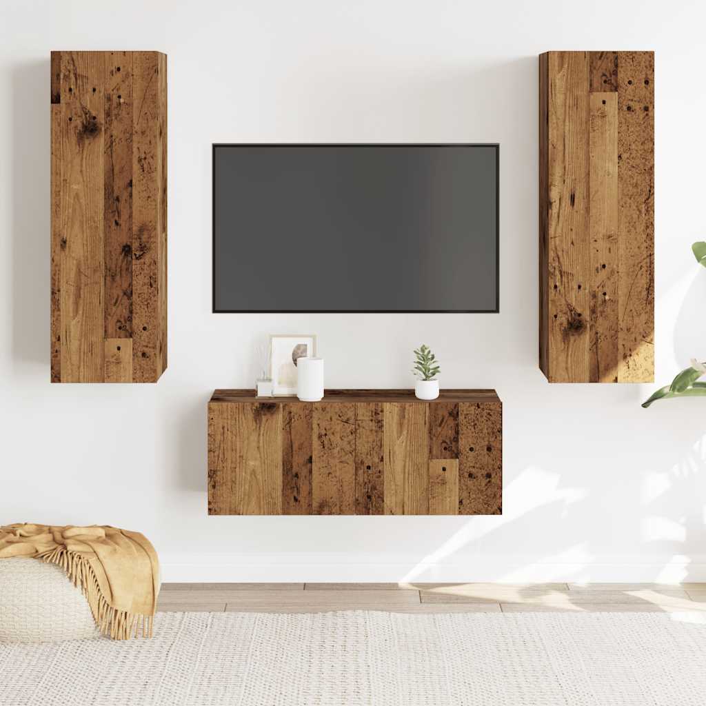 vidaXL 3 Piece Wall-mounted TV Cabinet Set Old Wood Engineered Wood