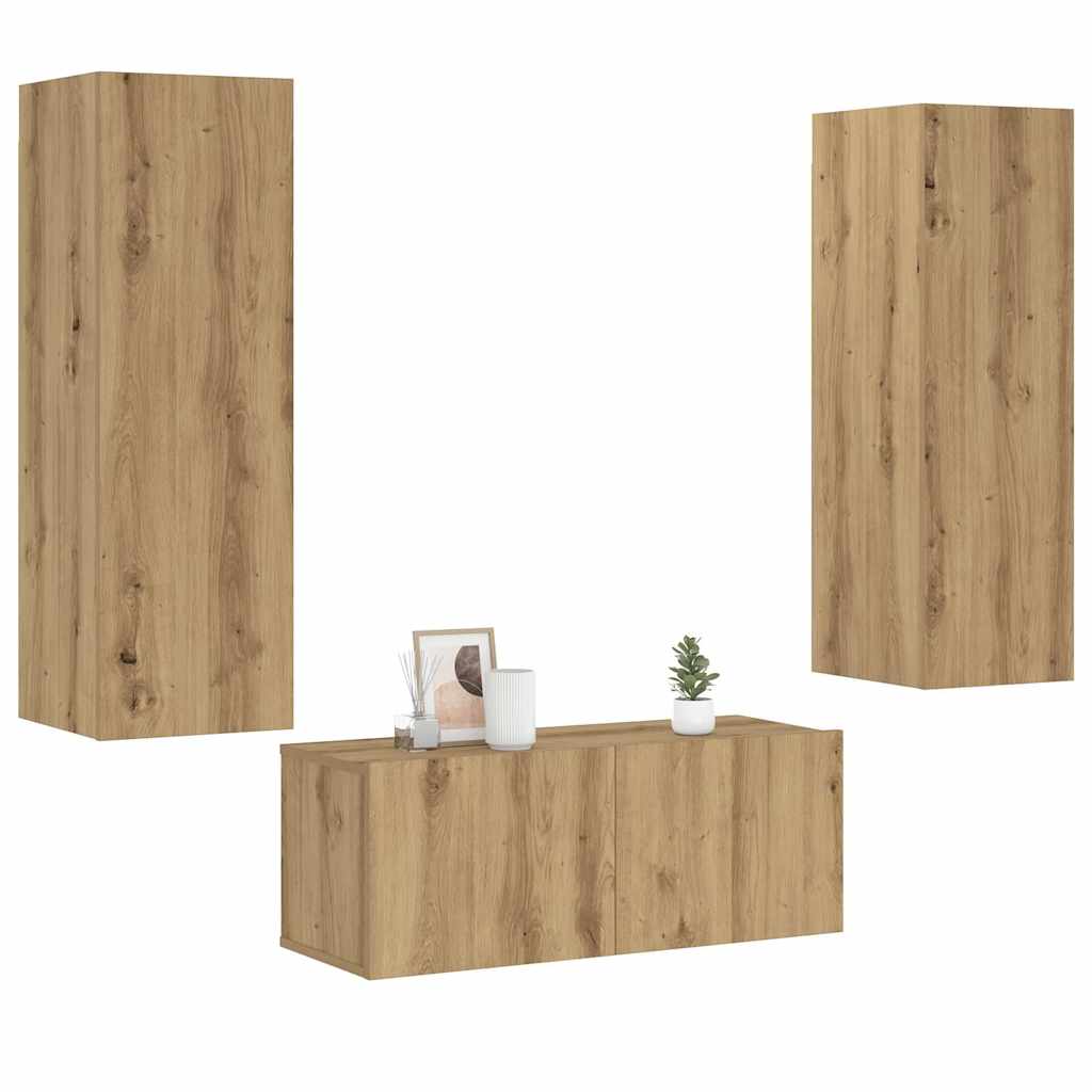 vidaXL Wall Mounted TV cabinets 3 pcs Artisan Oak Engineered Wood