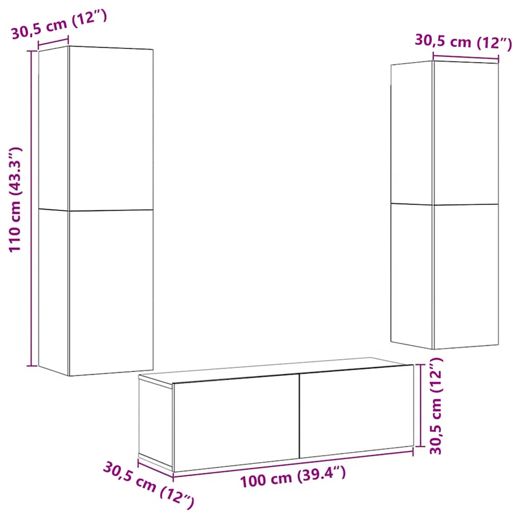 vidaXL Wall Mounted TV cabinets 3 pcs Old Wood Engineered Wood