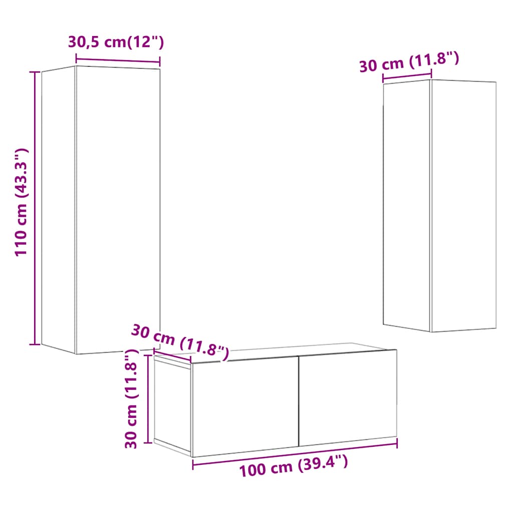 vidaXL Wall Mounted TV cabinets 3 pcs Artisan Oak Engineered Wood