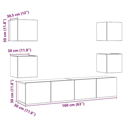 vidaXL Wall Mounted TV cabinets 6 pcs Old Wood Engineered Wood