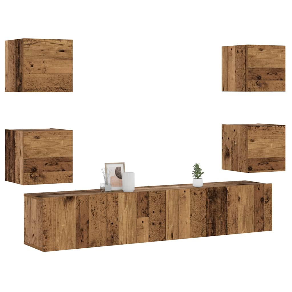 vidaXL 6 Piece Wall-mounted TV Cabinet Set Old Wood Engineered Wood