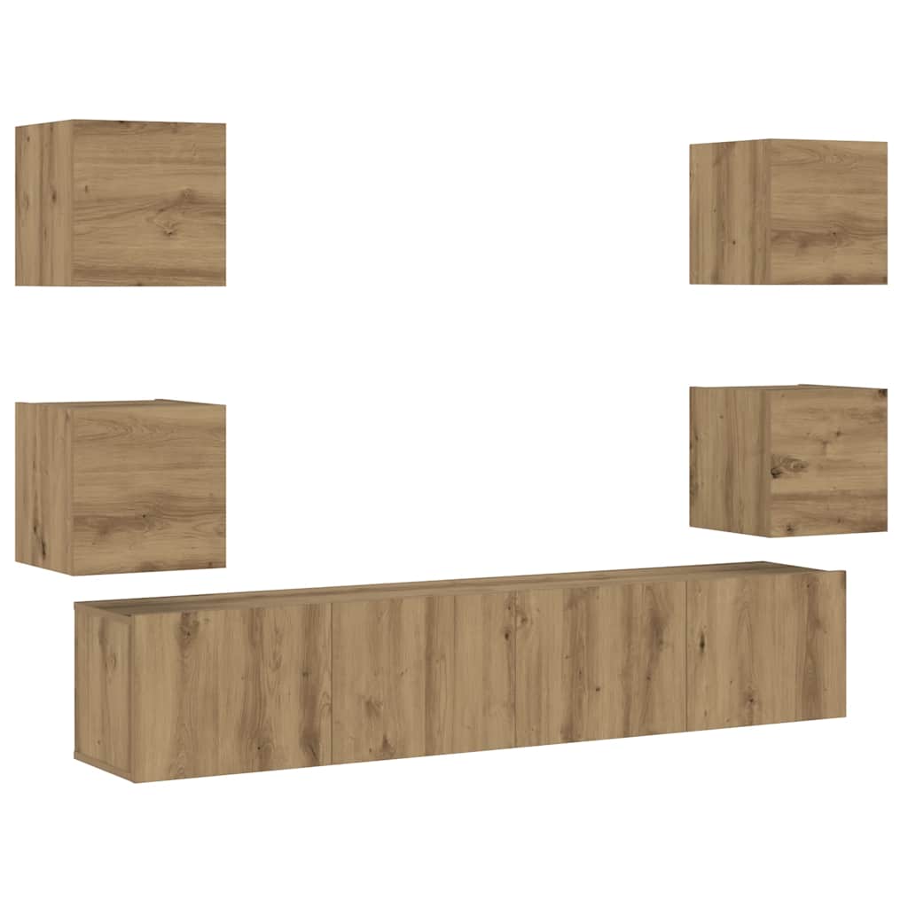 vidaXL 6 Piece Wall-mounted TV Cabinet Set Artisan Oak Engineered Wood