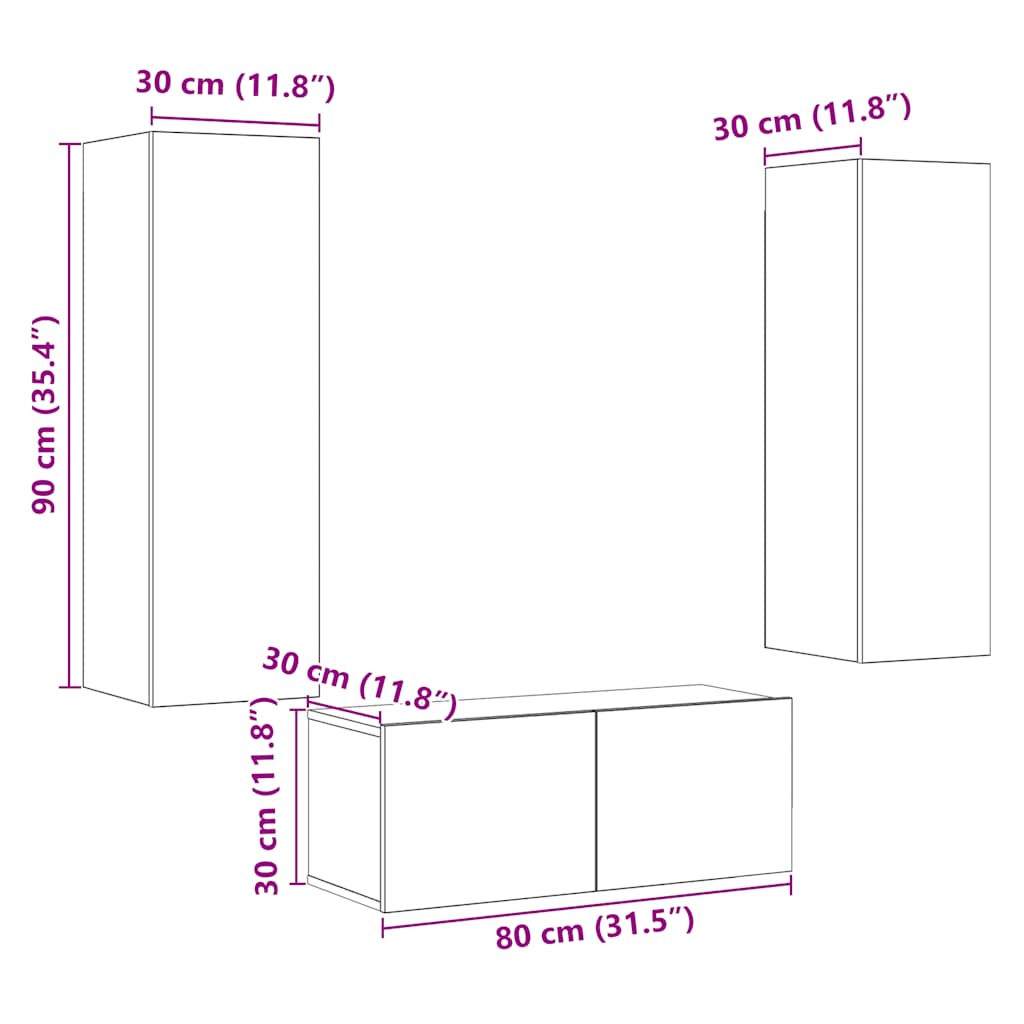 vidaXL Wall Mounted TV cabinets 6 pcs Artisan Oak Engineered Wood