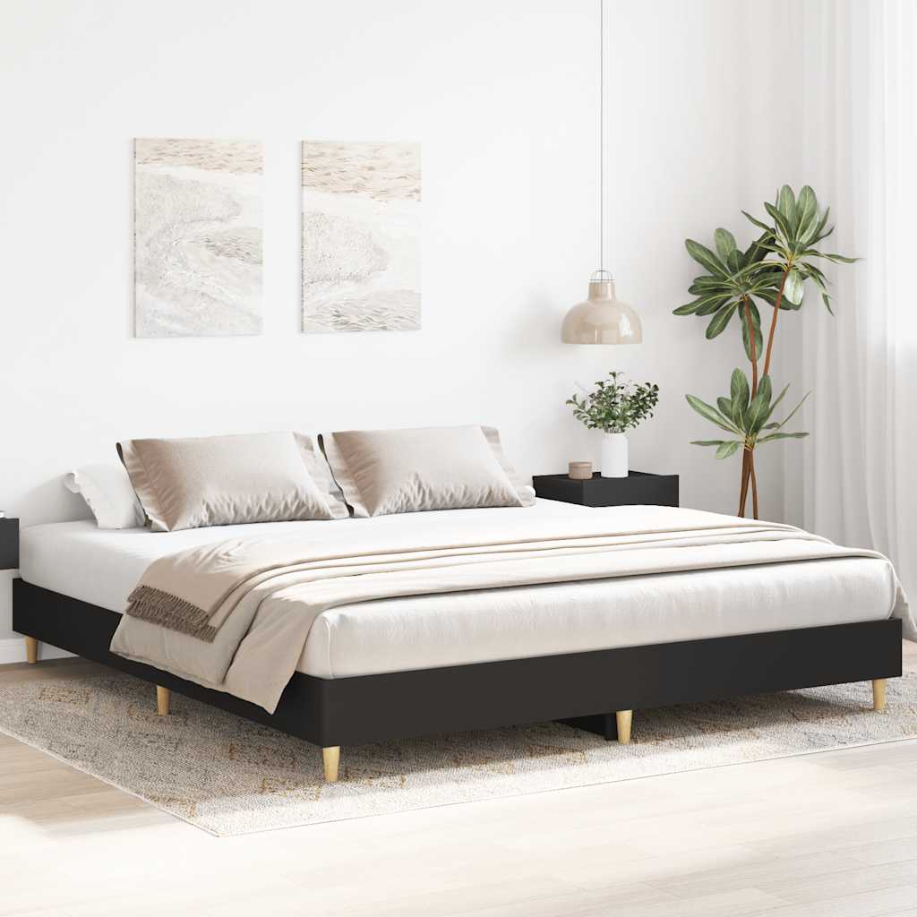vidaXL Bed Frame | Black | Engineered Wood, Solid Pine Wood, Plywood