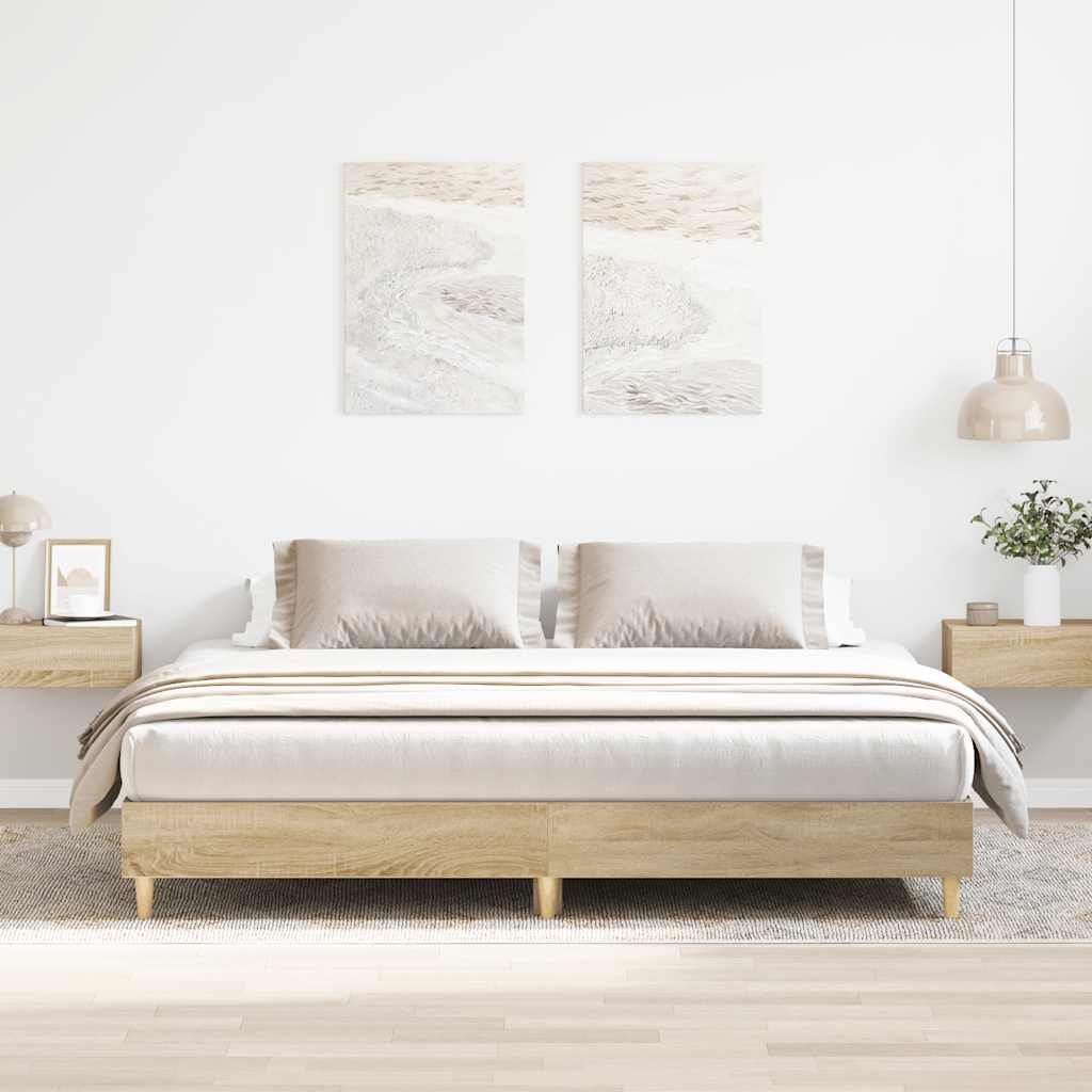 vidaXL Bed Frame | Sonoma Oak | Engineered wood, Solid pinewood, Plywood