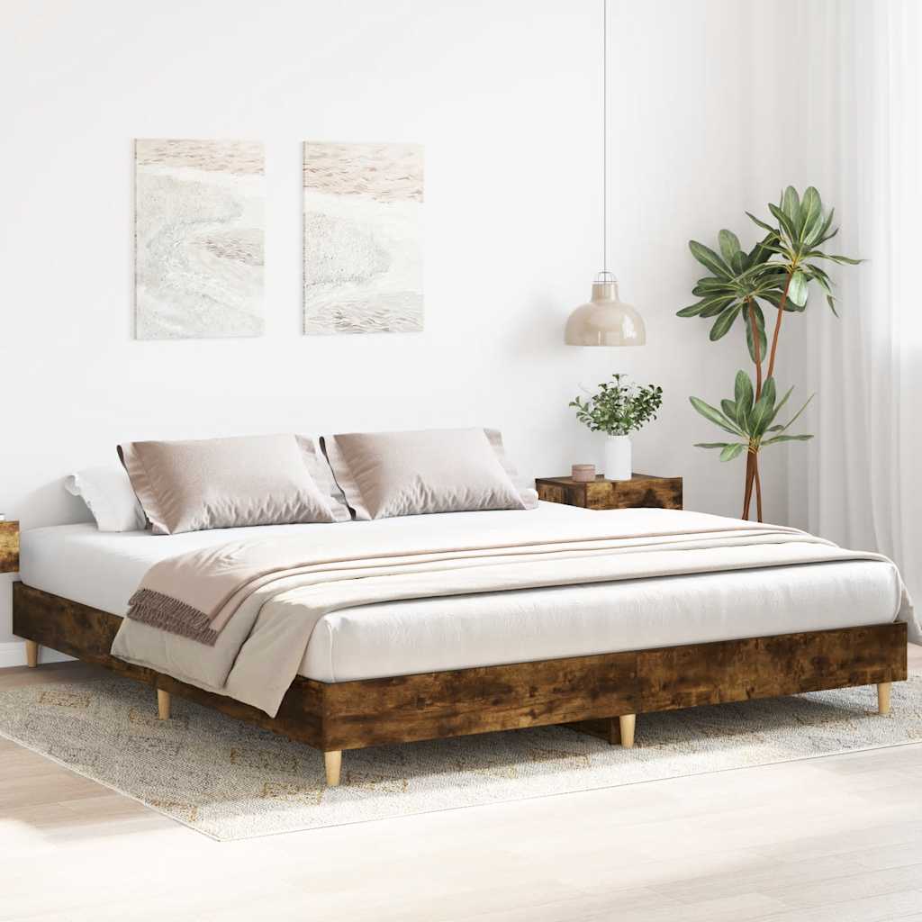 vidaXL Bed Frame | Smoked oak | Engineered wood, plywood | Double | Bed Frame