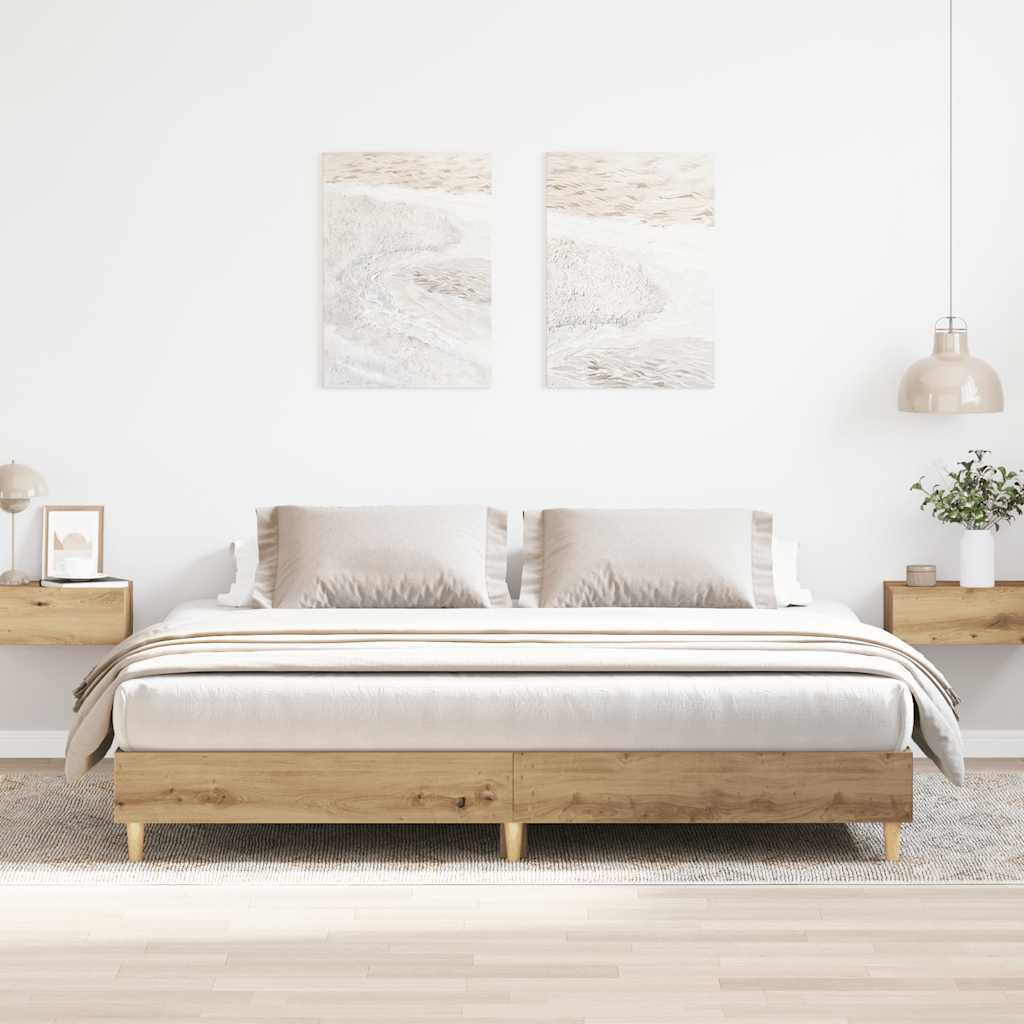 vidaXL Bed Frame | Artisan Oak | Engineered Wood, Solid Pine Wood, Plywood