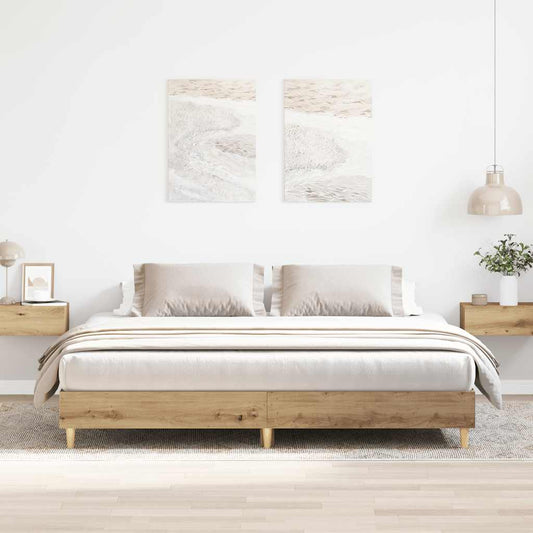 vidaXL Bed Frame | Artisan Oak | Engineered Wood, Solid Pine Wood, Plywood