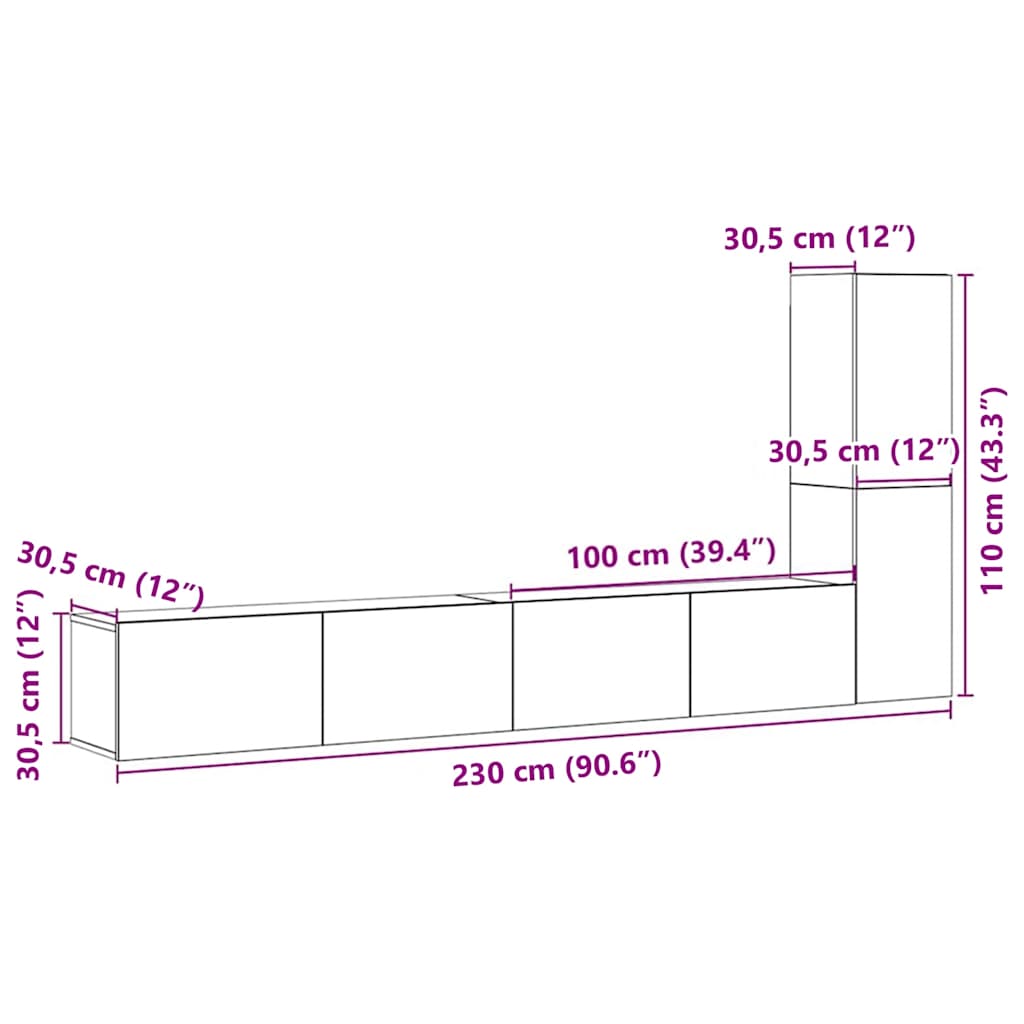 vidaXL Wall Mounted TV cabinets 3 pcs Old Wood Engineered Wood