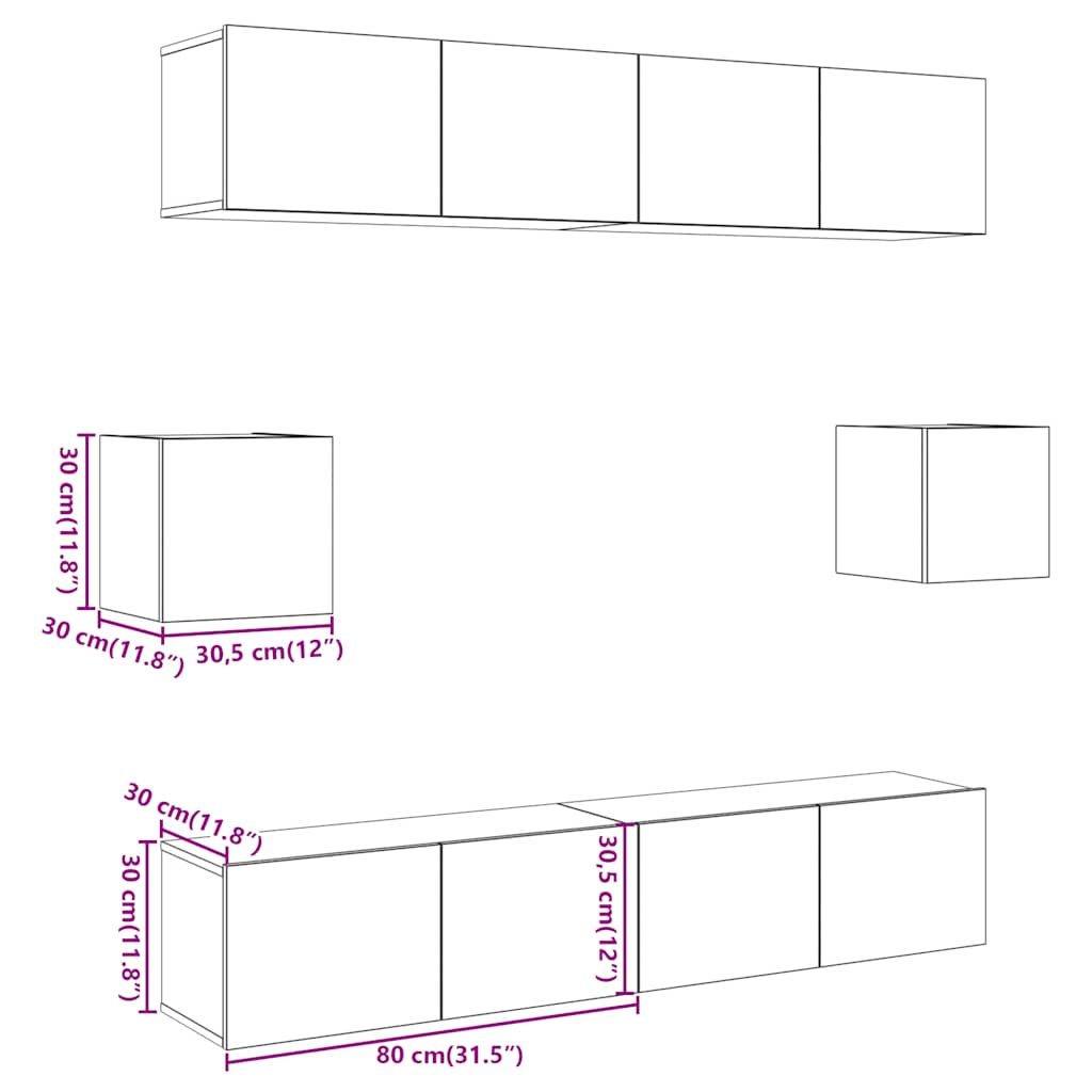 vidaXL 6 Piece TV Cabinet Set Wall-mounted Old Wood Engineered Wood