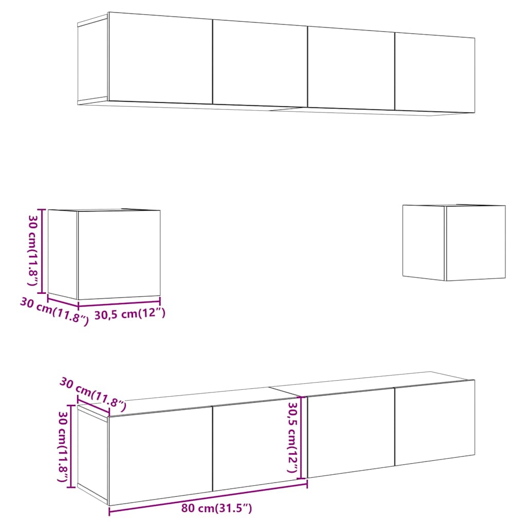 vidaXL 6 Piece TV Cabinet Set Wall-mounted Artisan Oak Engineered Wood