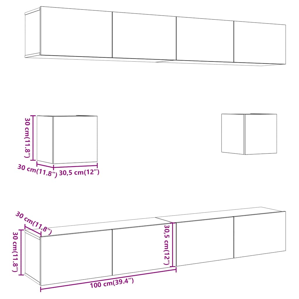 vidaXL 6 Piece TV Cabinet Set Wall-mounted Old Wood Engineered Wood