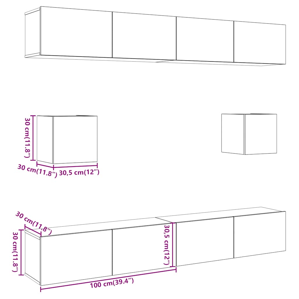 vidaXL 6 Piece TV Cabinet Set Wall-mounted Artisan Oak Engineered Wood