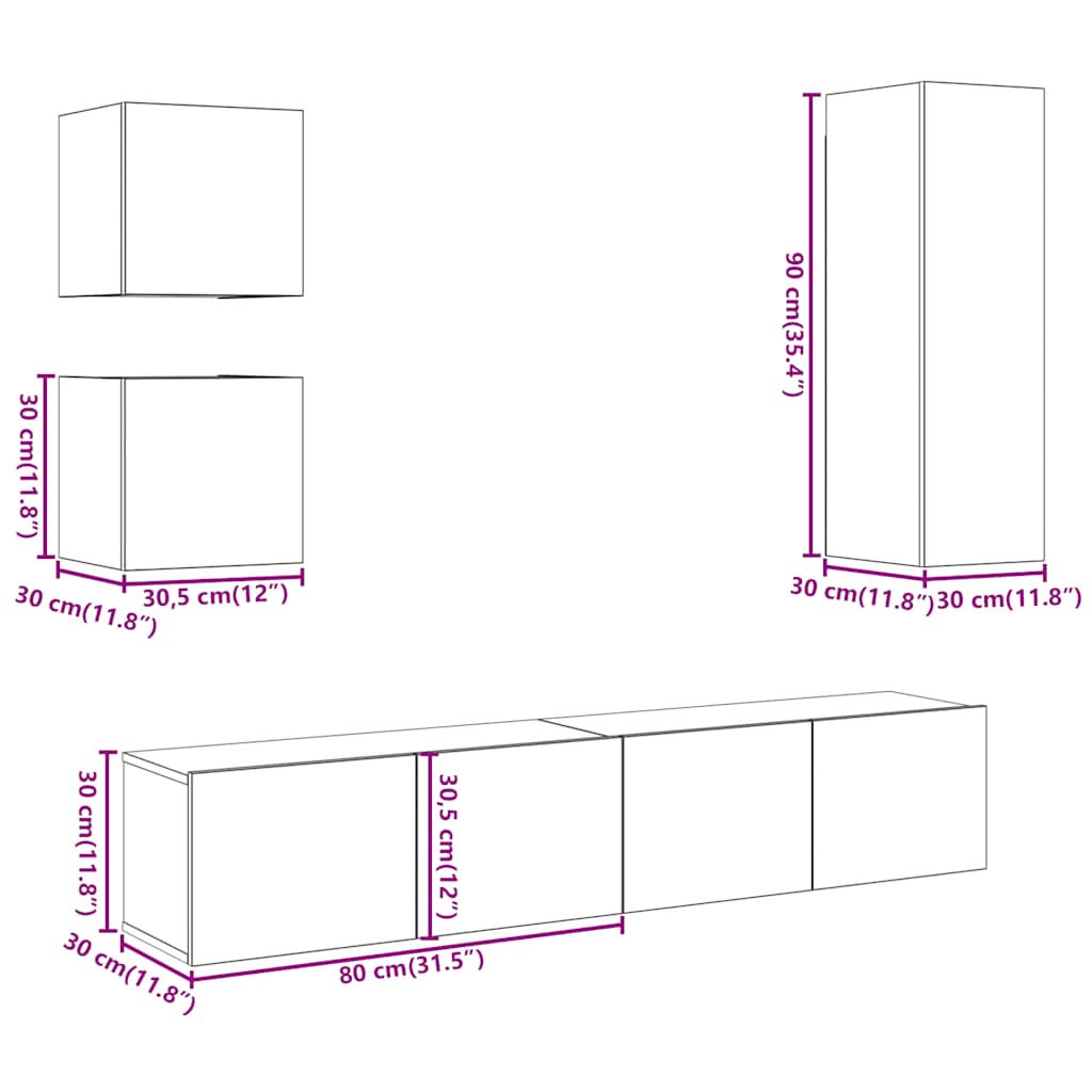 vidaXL 5 Piece TV Cabinet Set Wall-mounted Old Wood Engineered Wood