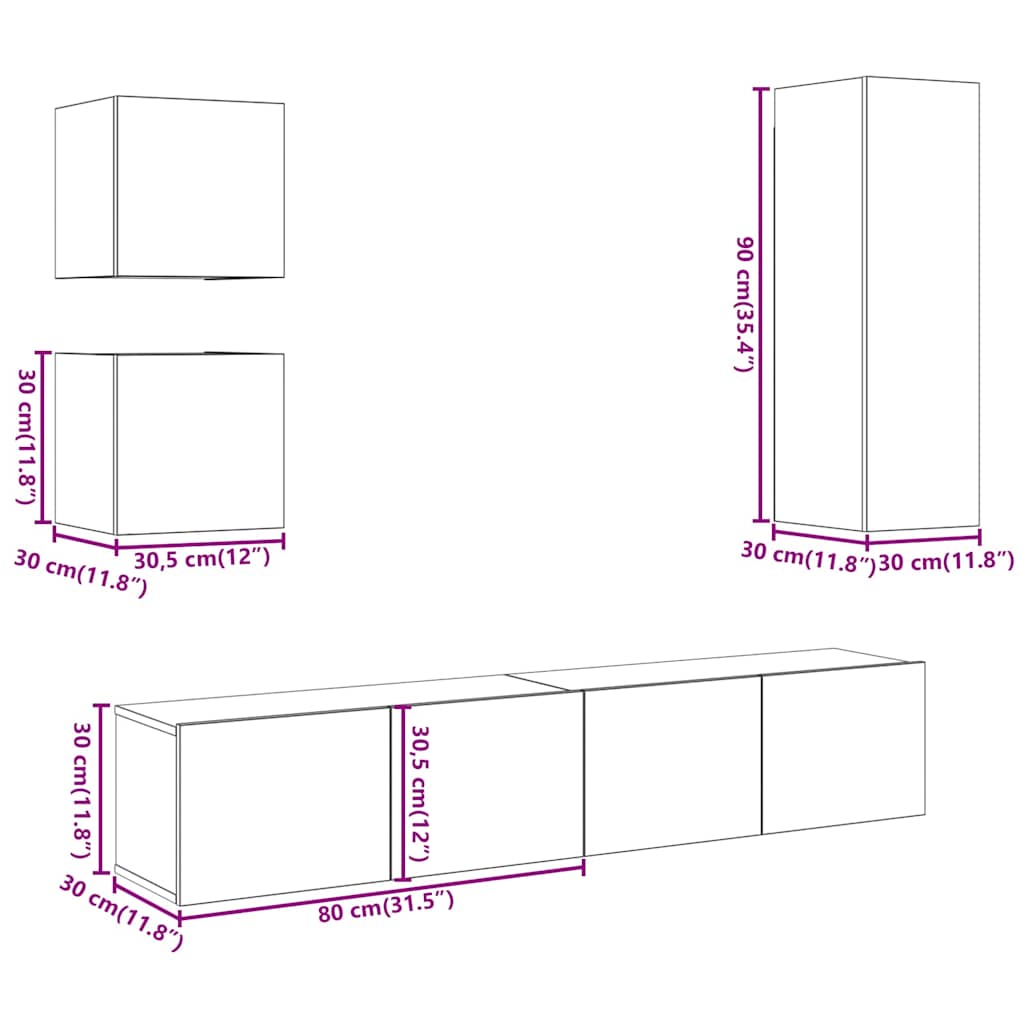 vidaXL 5 Piece TV Cabinet Set Wall-mounted Artisan Oak Engineered Wood